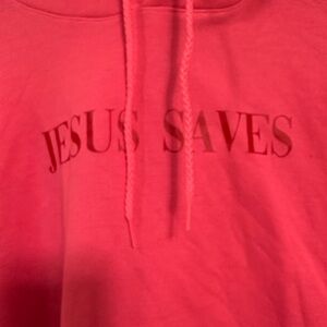 Pink Hoodie with 'Jesus Saves' Print